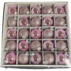 Christmas Ornaments, Set of 25, 1.77 in Diameter, Boxed (Light Pink)